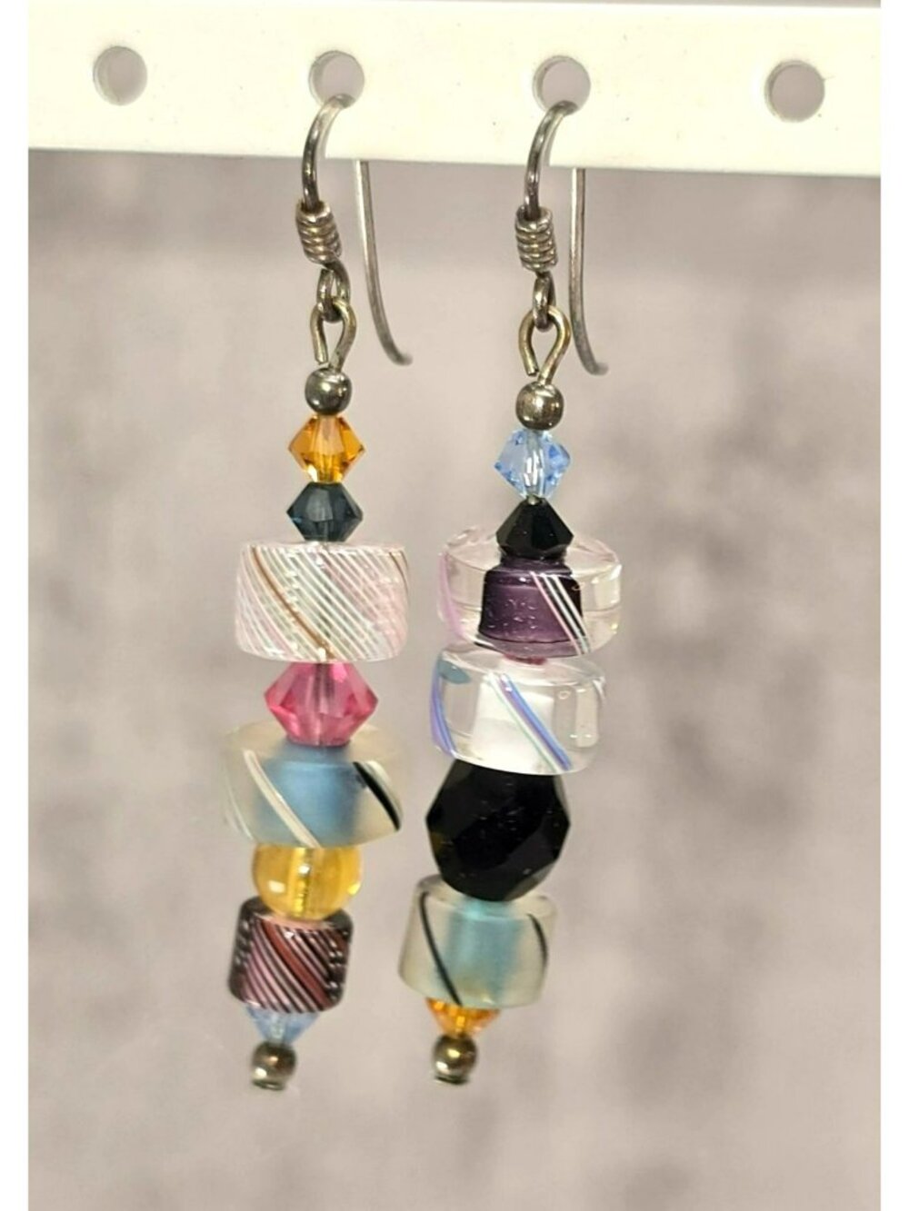 Artisan Multicolor Glass Beaded Dangle Earrings Colorful Silver Hooks CM2382